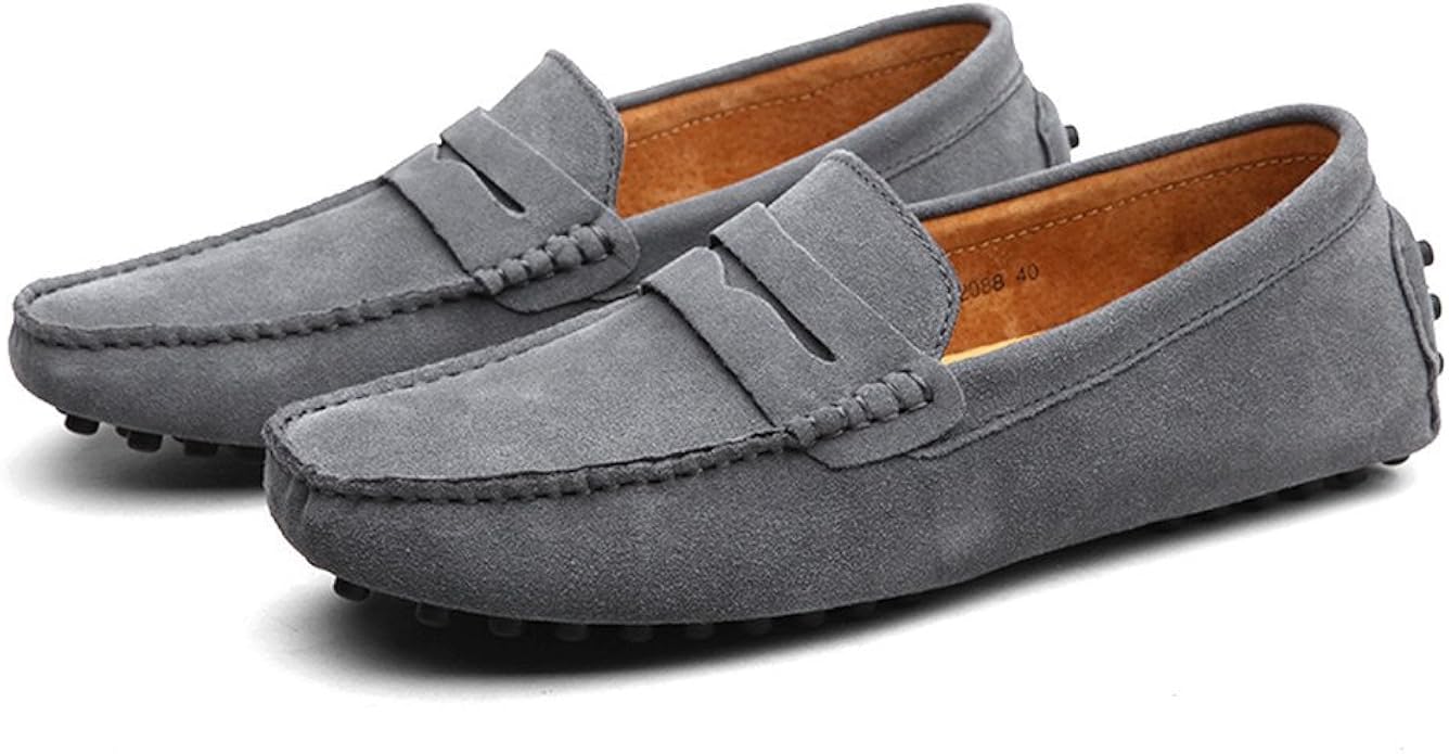 Jianxi モカシン シューズ ドライビングシューズ メンズ モカシンスリッポン デッキシューズ カジュアル ローカット 男性 靴 レザー 27 5cm グレー Jianxi ローファー スリッポン Amazon