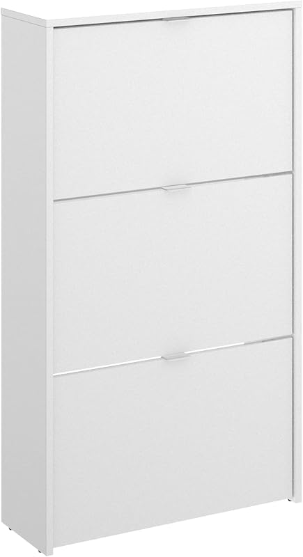 Sapateiro de 3 Portas, 18 pares, Melamina branca brilhante, 61x113x25cm