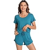 WiWi Bamboo Viscose Pajama Set for Women Soft Short Sleeve Top and Short 2 Piece Pjs Sleepwear Summer Cooling Loungewear