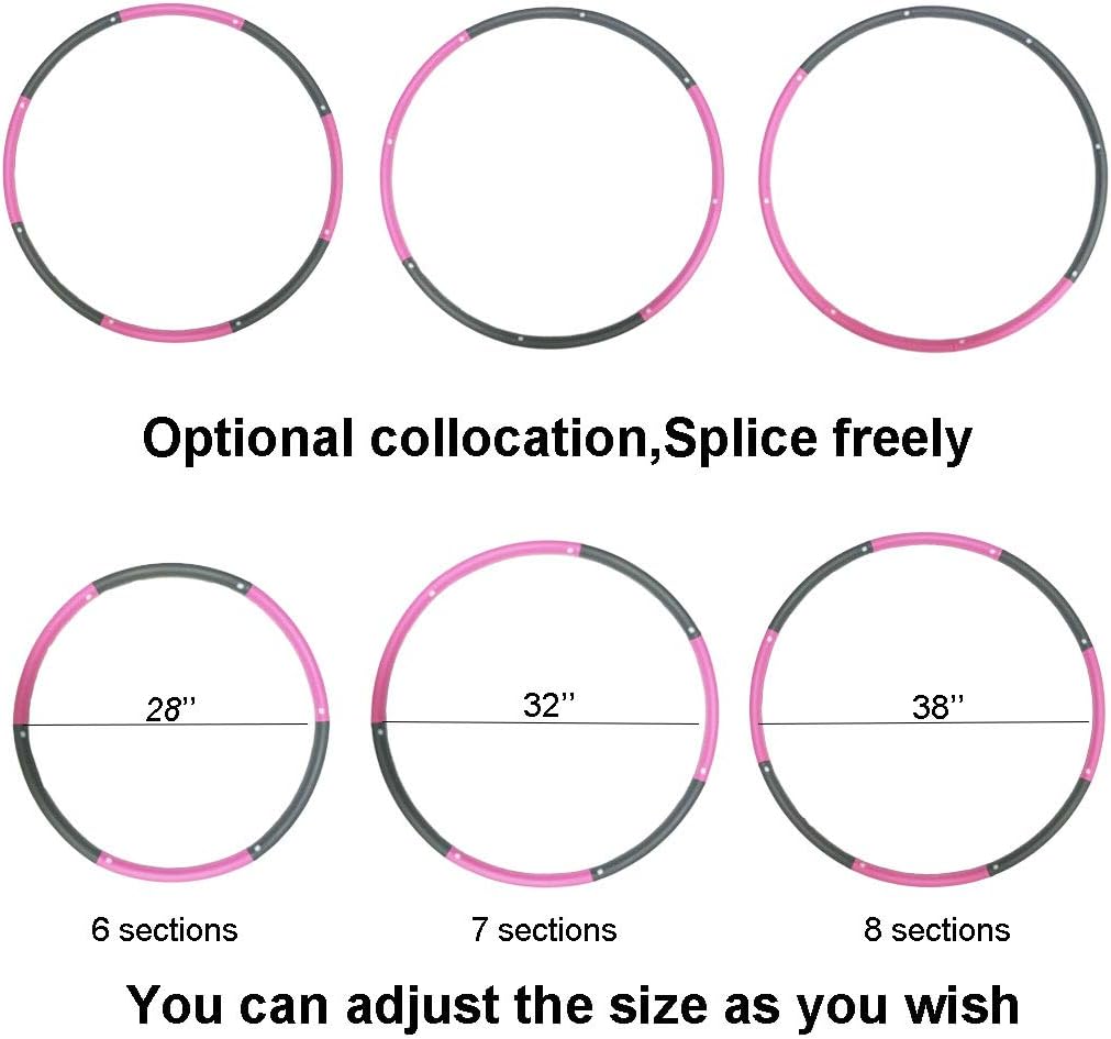 Hoola Hoop for Adults,Weighted Hoola Hoop for Exercise-2lb,8 Section Detachable Design-Professional Soft Fitness Hoola Hoop(Pink-Gray): Sports & Outdoors