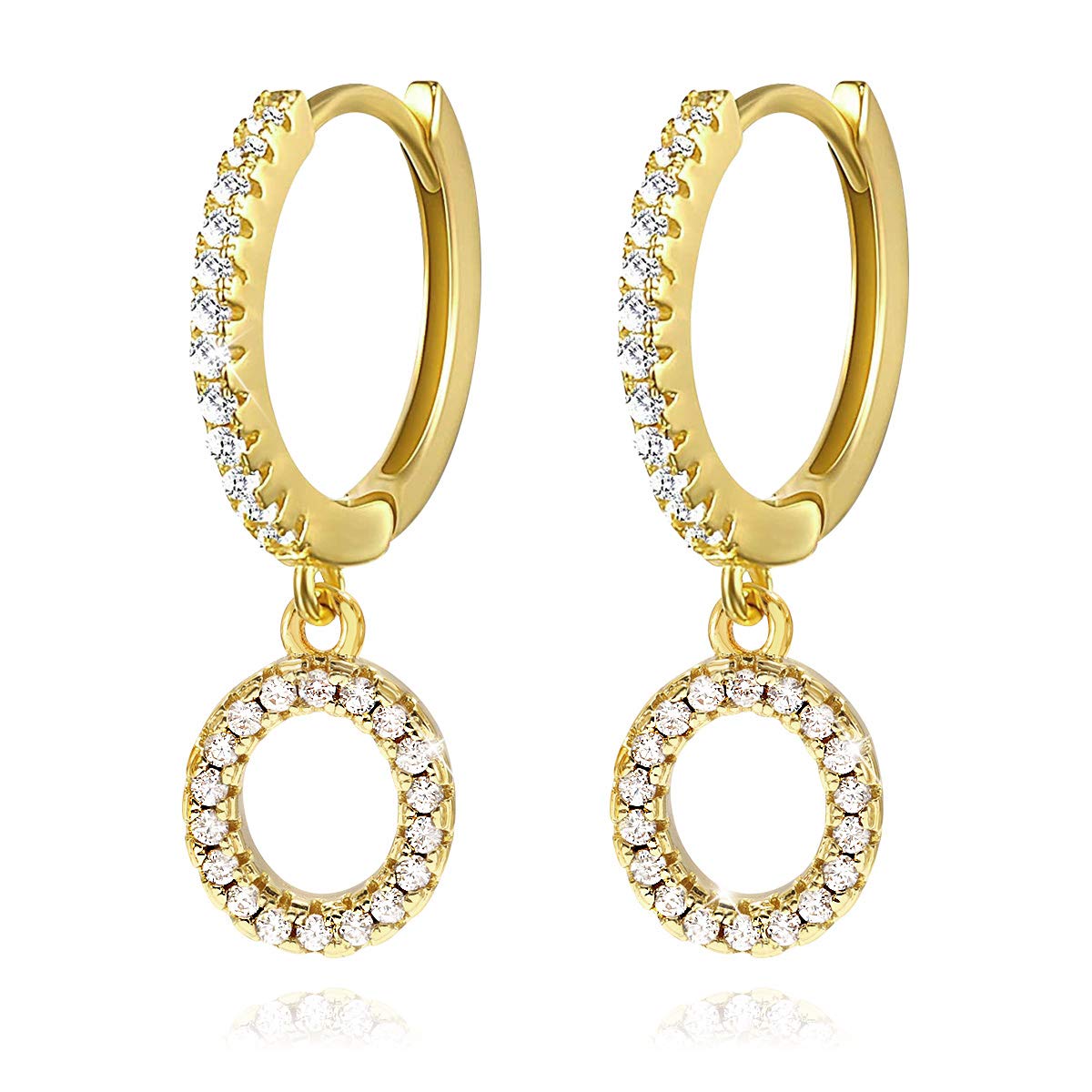 O Initial Dangle Hoop Huggie Earrings for Women 14K Gold Plated Cubic Zirconia Personalized 26 Letters Huggie Earrings Jewelry Gift for Her