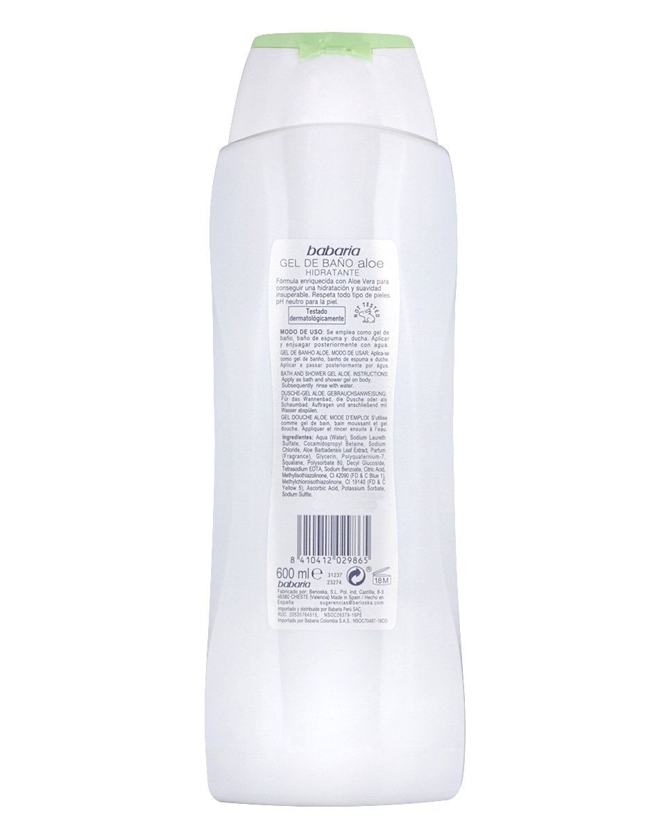 Babaria Gel de Baño Hidratante con Aloe Vera - 600 ml