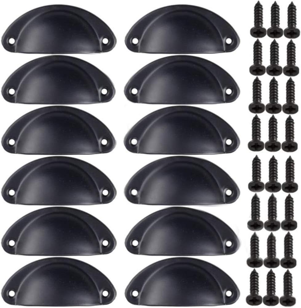Xinlie Retro Decorative Door Knob for Furniture Drawer Shell Handle Vintage for Drawer Cupboard Kitchen Furniture Curved Iron Retro Cupboard Door Knob for Wardrobes (12 Pieces) (B)