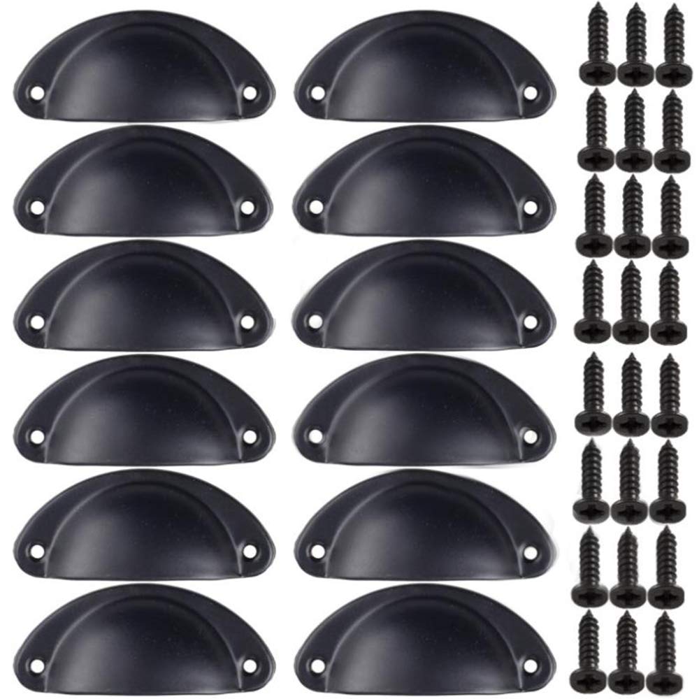 Xinlie Retro Decorative Door Knob for Furniture Drawer Shell Handle Vintage for Drawer Cupboard Kitchen Furniture Curved Iron Retro Cupboard Door Knob for Wardrobes (12 Pieces) (B)