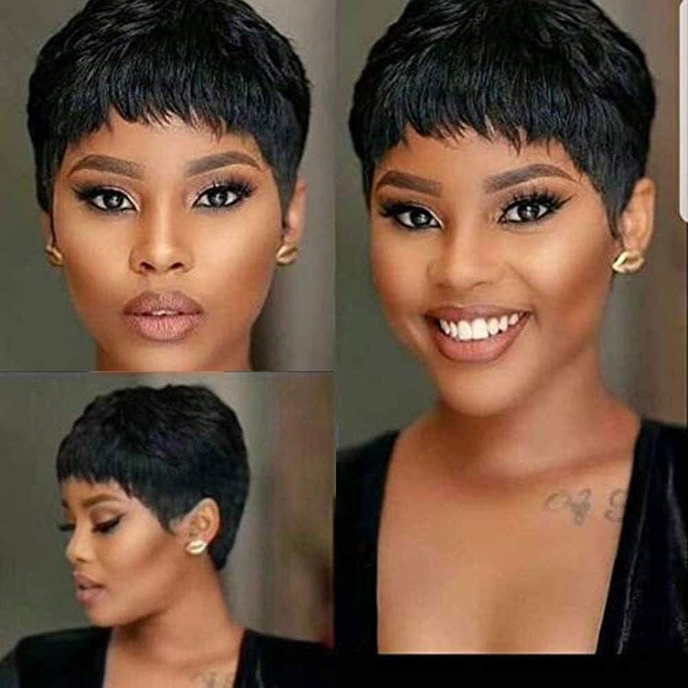 Fereowth Short Human Hair Wigs for Women Pixie Cut Wigs Short Straight Boy Cut Ladies Wigs Natural Black 1B Color — image 1