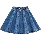 Milokado 3-12 Years Skirts for Teen Girls Blue Elastic High Waist A Line Pleated Denim Skirt (Blue Pleated, 12-13 Years)