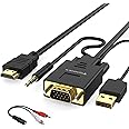 FOINNEX VGA to HDMI Cable with Audio, 1080P VGA to HDMI Adapter Cable VGA Computer/Laptop to HDMI Monitor/TV, VGA Male to HDMI Male Converter Cord for Desktop Laptop Projector to Monitor HDTV, 6FT