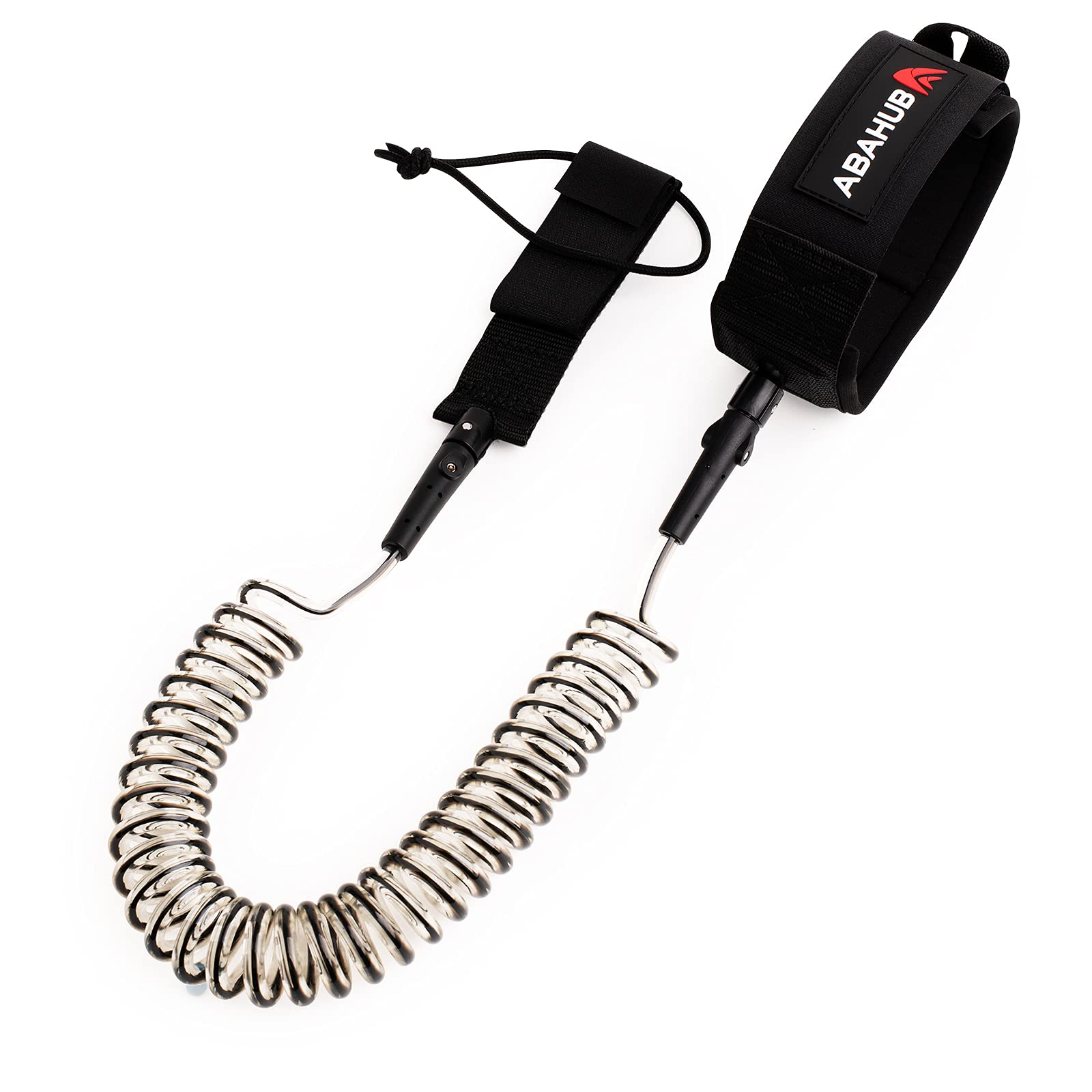 Abahub Premium Coiled SUP leash, Stand-up Paddleboard Legrope, 10 feet Clear with Black Core 7 mm thick for Surfboard, Skimboard, Boogie Board