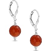 Carnelian Leverback Earrings in 925 Sterling Silver - Dangle Drop Earrings for Women - August Birthstone 10mm Bead Vintage Style Gemstone - Handmade Jewelry Gift for Women