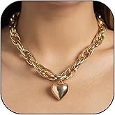 Chunky Gold Necklace for Women Big Heart Pendant Necklace Dainty Gold Chain Necklace Women Vintage Thick Necklace for Women Trendy Jewelry Gifts for Women