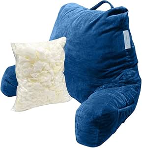 Reading Pillow Bed Wedge Large Adult Backrest Lounge Cushion w/Arms Pockets | Lumbar Back Support for Sitting Up in Bed for GERD Heartburn Stain Resistant Removable Cover w/Extra Fill by ComfortCloud