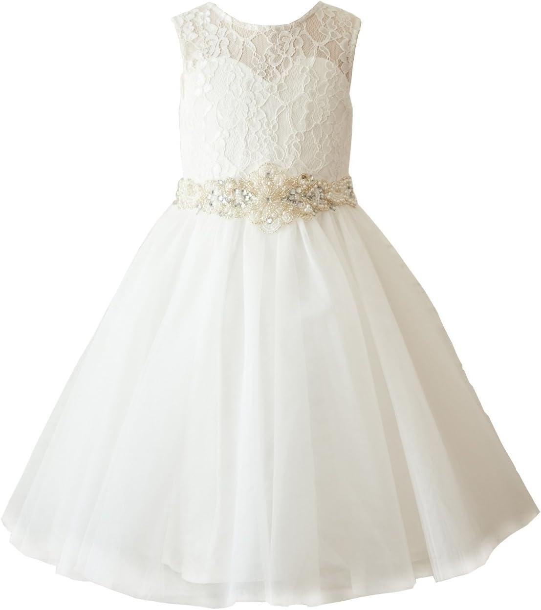 Ivory Lace Tulle Wedding Flower Girl Dress Toddler Girl Dress