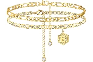 FRODETE Layered Initial Ankle Bracelets for Women Name Anklet with Initials Cuban Letter Chain Anklets Cute Mariner Link Anklets A-Z Foot Jewelry for Girls