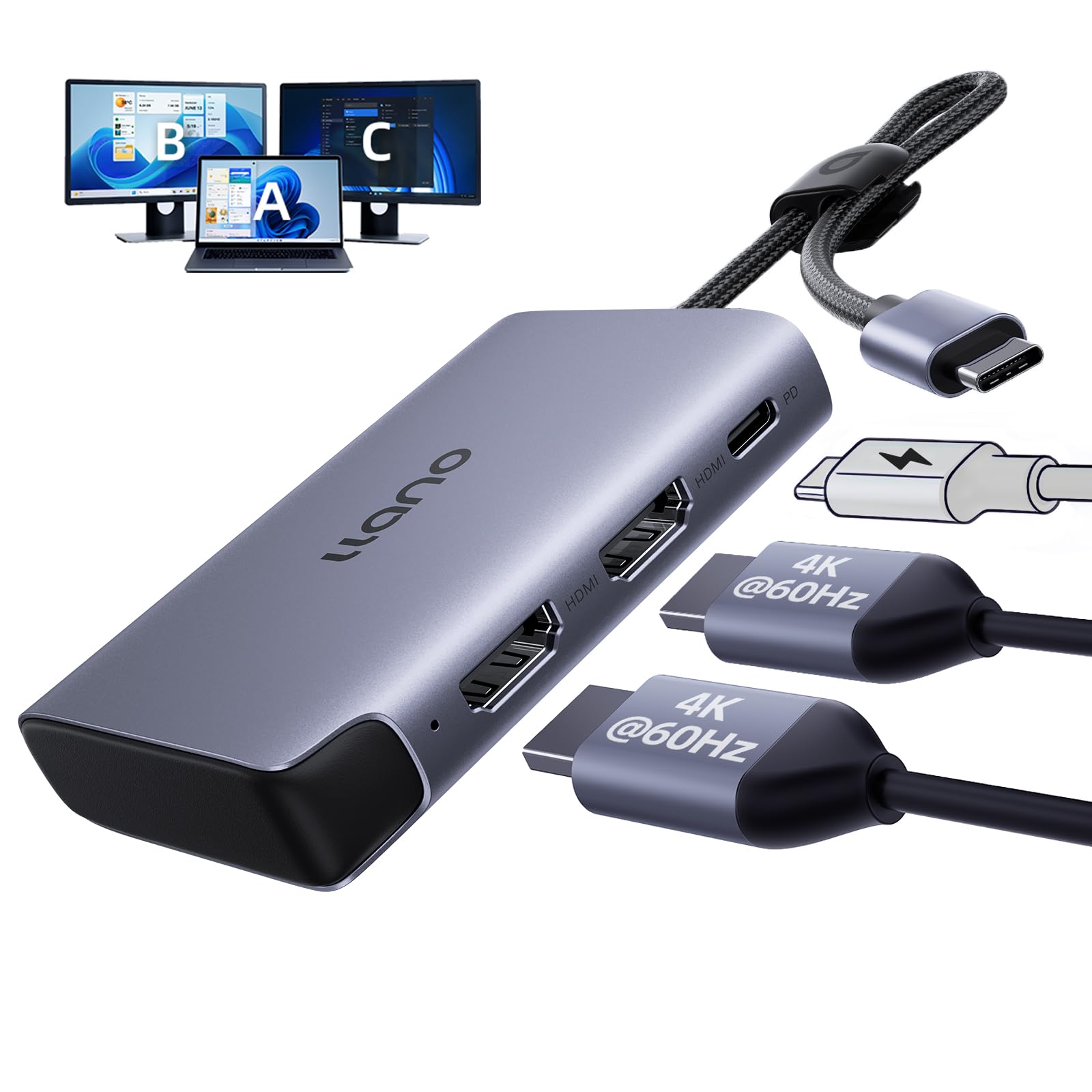 Photo 1 of llano HDMI Splitter Extended Display for Dual Monitors,USB-C to Dual HDMI Adapter with 2 Port 4K@60Hz 2K@144Hz@120Hz Simultaneous Output & PD 100W, MST HDMI SplitExtend for MacBook Windows Laptop