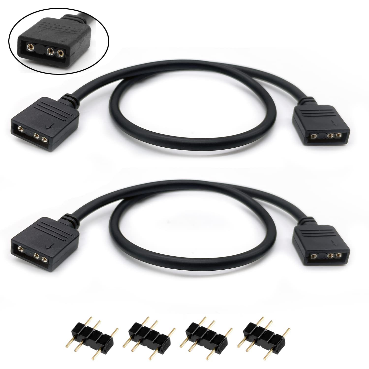 2-Pack 11.8in ARGB Extension Cable - Female to Female Splitter, Syncs PC ARGB Fans & LED Series (5V 3-Pin)