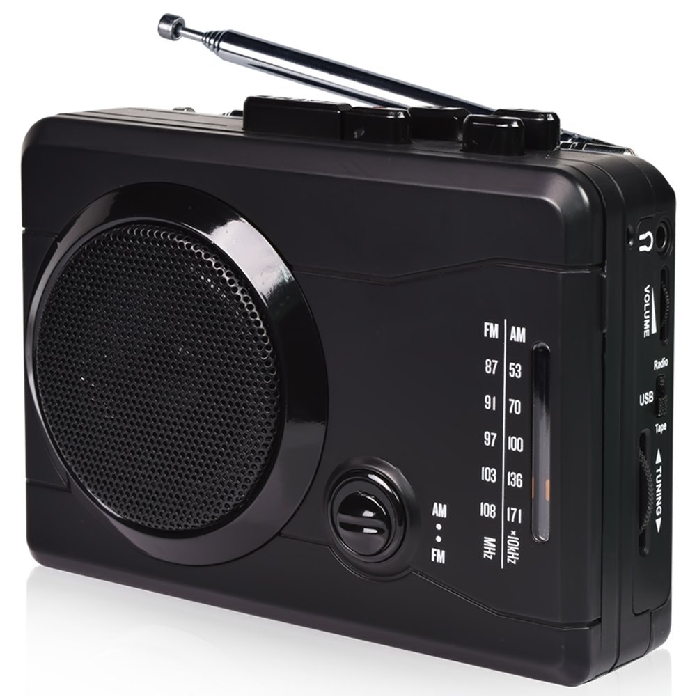 DIGITNOW Cassette Tape To MP3 Converter Via USB& Audio to Cassette Recorder,Personal Cassette mp3 Converter,Cassette Player&Voice Recorder-Wireless AM/FM Radio with Stero Speaker in Earphone(Black)