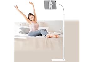 cretopwin Tablet Floor Stand Holder with Flexible Gooseneck and Stable Base, Compatible with Tablet and Cell Phones (3.5''-9.