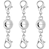 925 Silver Double Lobster Magnetic Necklace Clasps, Magnetic Necklace Clasps and Closures, Double Lobster Clasp Magnetic Jewelry Clasps for Necklaces (3pcs Silver)