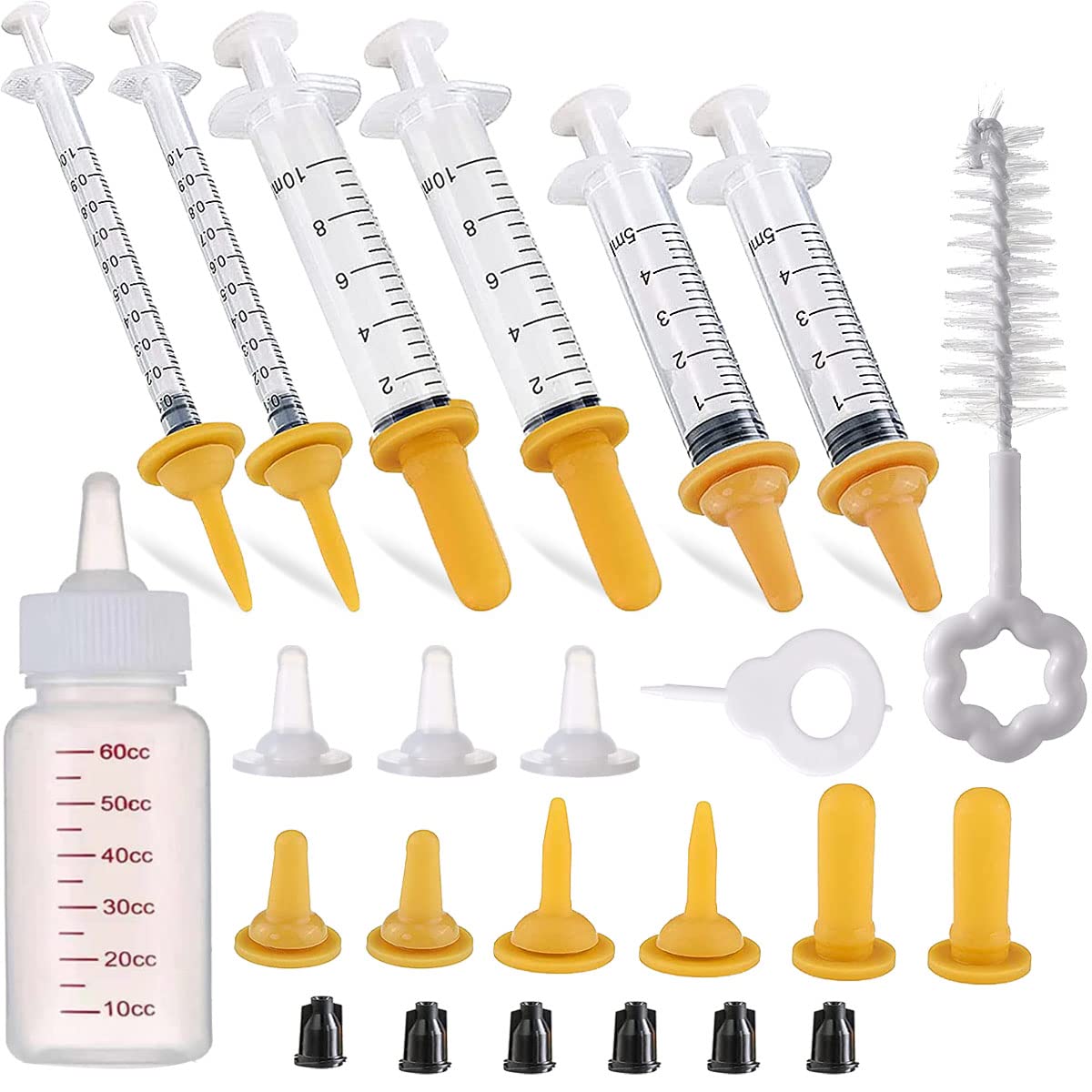 Kingrun Puppy Syringe Feeder, Puppy Nursing Bottle Pet Syringe Feeding Kit Original Nipple with Syringe, Feeding Nursing Bottle for Small Pet Puppy Kitten(24 Pack)