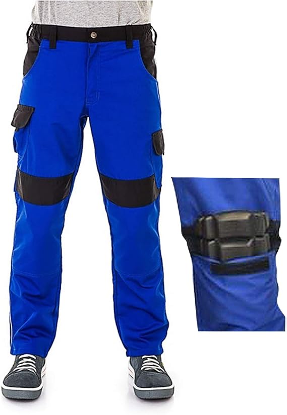 Work Trousers Combat Style Multi Pocket Heavy Duty Pants Knee Pad Cargo Blue Size 58 (4042inch