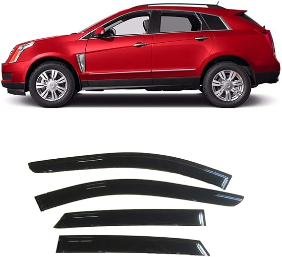 Set Of 4 Smoke Tint Window Visors For 2010-2016 Cadillac SRX - Front & Rear Outside Mount Rain Guards, Acrylic With 3M Tape