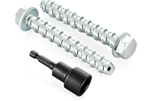 OUSCHR 1/4" x 3" Concrete Screws, Zinc Plated Large Diameter Concrete Screw for Anchoring to Masonry, Concrete, Brick or Block, 50 PCS (Including One Socket Wrench)