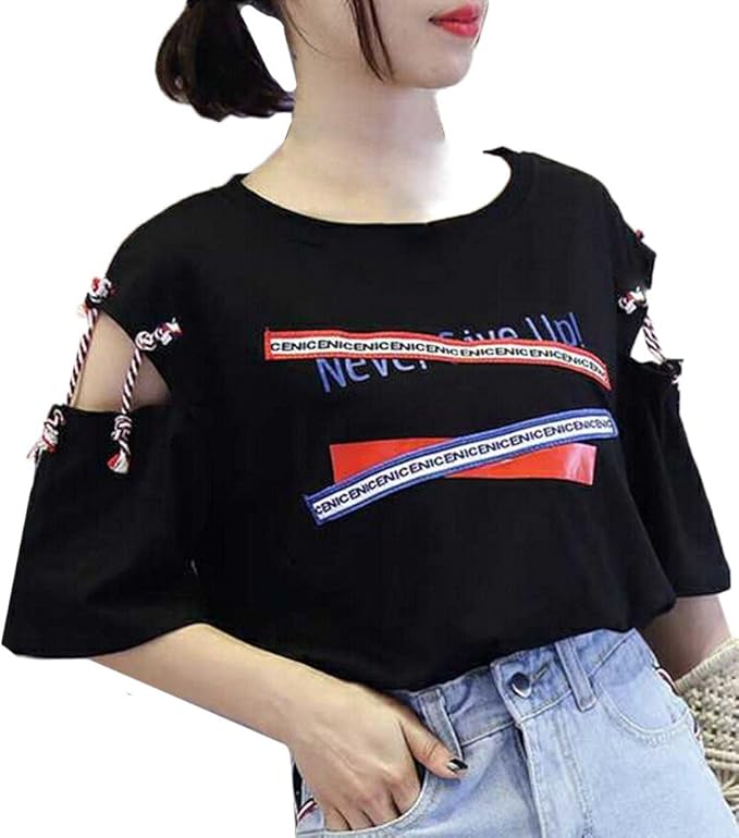 Amazon 夏服 半袖tシャツ トップス Timsa カレッジ風 上着 アメカジ レディース カットソー ルームウェア カジュアル 英語柄 巾着タイプ 半袖 ジャージ ピタt チビt ティーシャツ おしゃれ ヘビーウェイト 18 人気 T Shirt L ブラック Tシャツ カットソー 通販