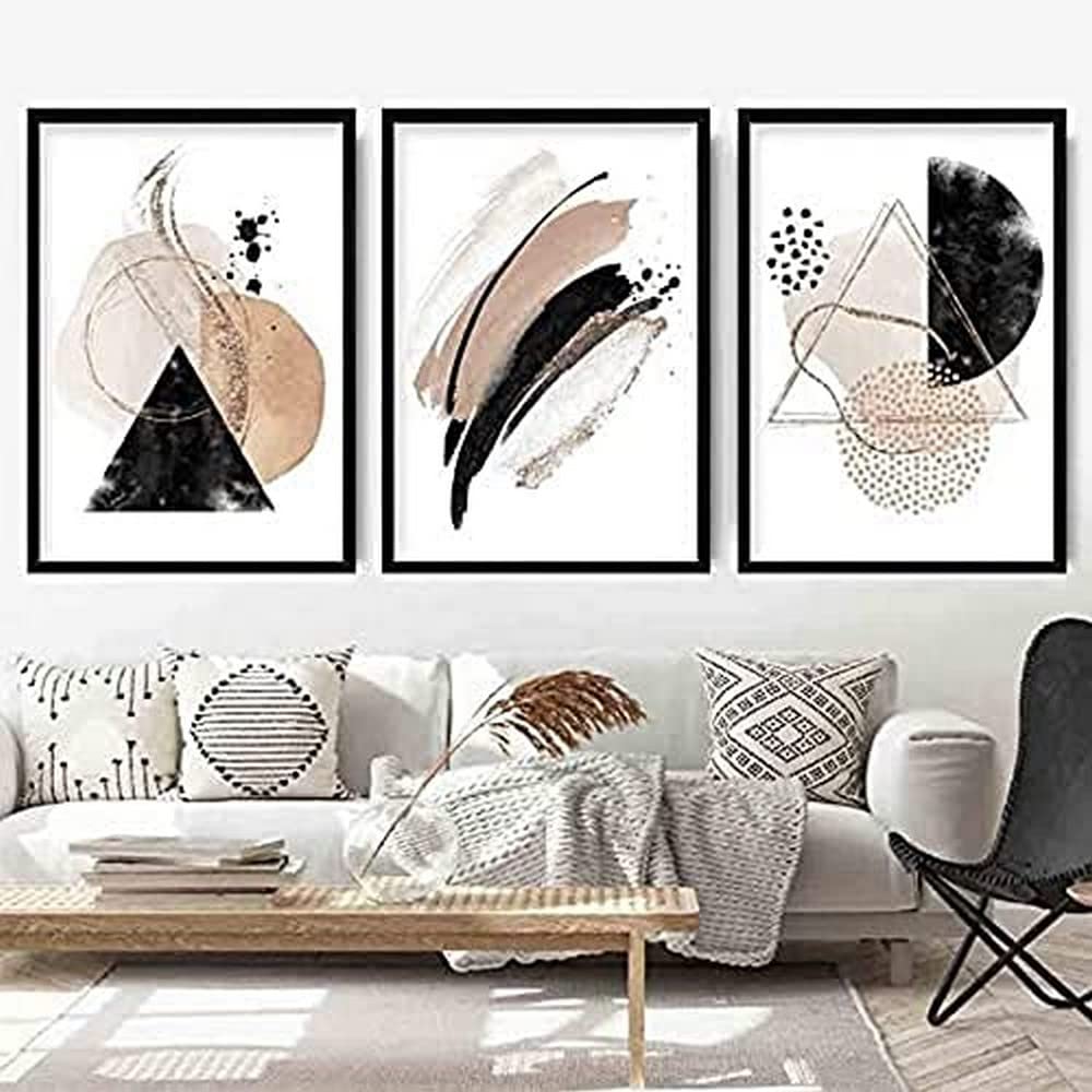 Artze Wall Art Abstract Wall Art Prints, 30 cm Width x 40 cm Height, Beige/Black/Gold