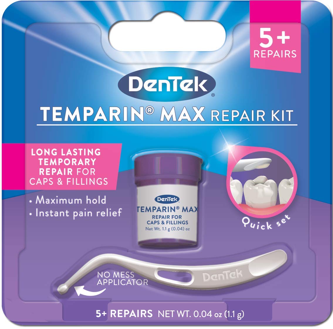 DenTek Dentek Temparin Max Lost Filling and Loose Cap Repair Kit, 5+ Repairs, Pack Of 24, 24 Count : Beauty