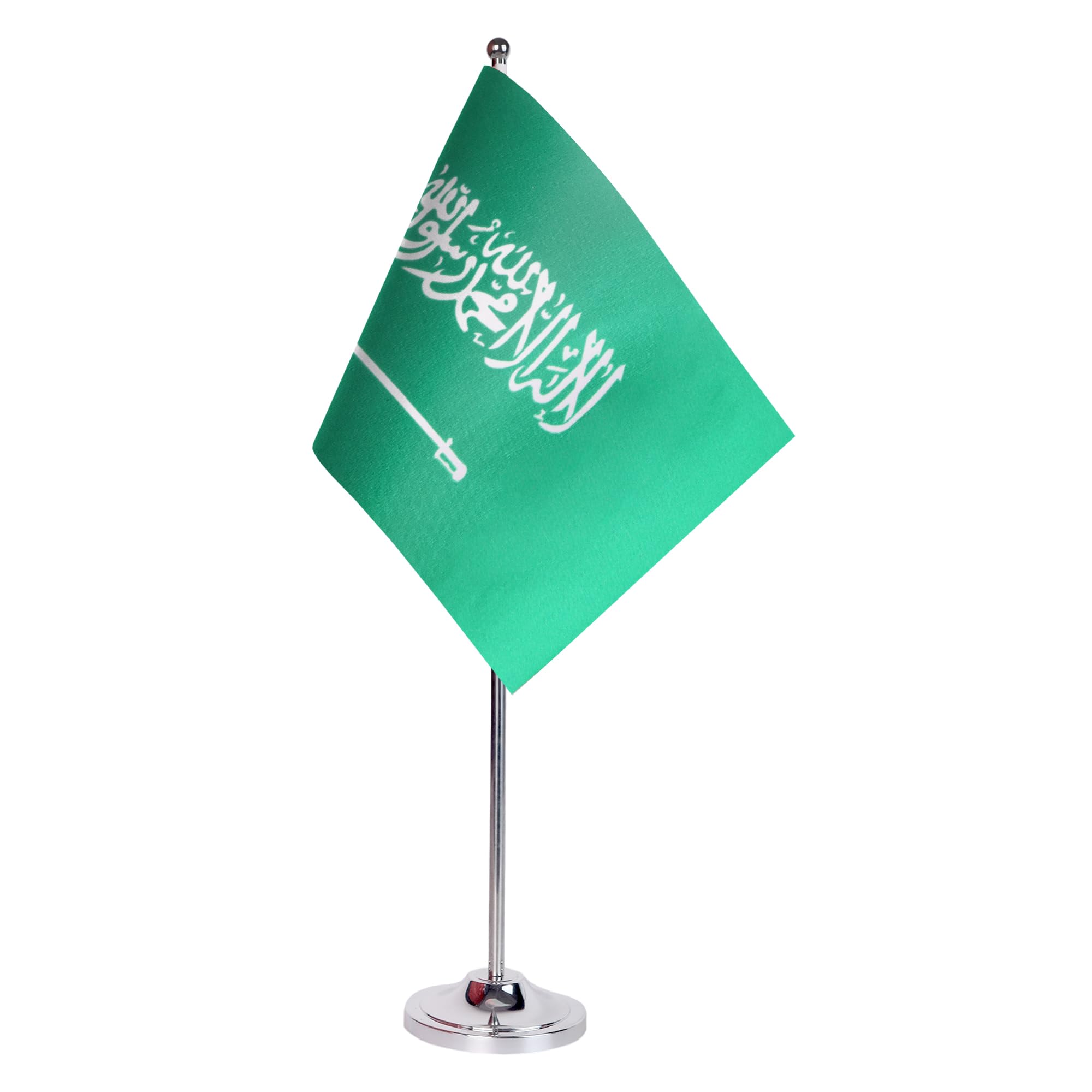 AZ FLAG Saudi Arabia Prestige Table Flag 6'' x 9'' - Saudi Arabian Office Decoration 100% Satin 22 x 15 cm - Desk Flag with Steel Pole and Base