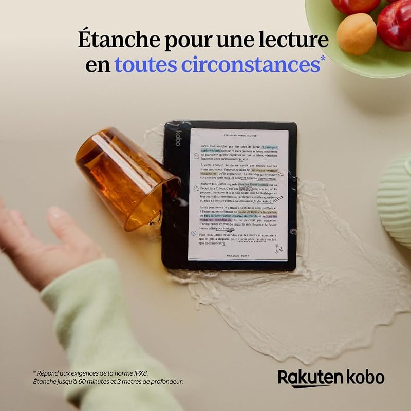 Libra Colour Black | Liseuse eBook Couleur | Écran Couleur E Ink Kaleido™ 3 sans Reflets de 7" | Option Mode Sombre | Étanche | Livres Audio | 32 Go de Stockage | Noir