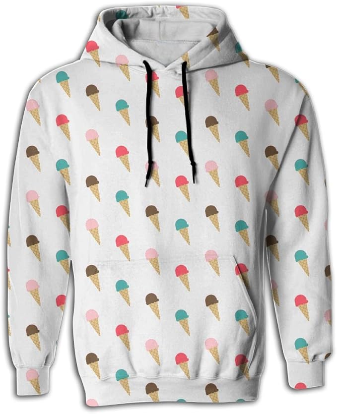 Wymetime colorful Ice Cream Fashion Print Men's Pullover Hoodie Hooded Sweatshirt