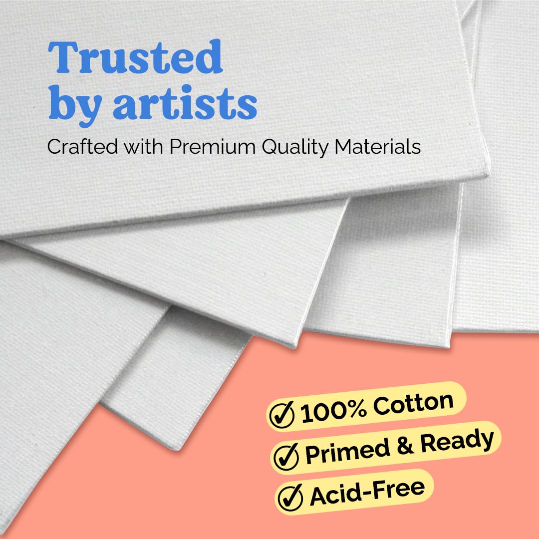 Chalkola Canvas for Painting - (20 Bulk Pack, 5x7, 8x10, 9x12, 11x14 inch) | 100% Cotton Panels, Primed Blank Canvases for Painting for Kids & Adults - Paint Canvas Boards for Acrylic, Oil, Watercolor