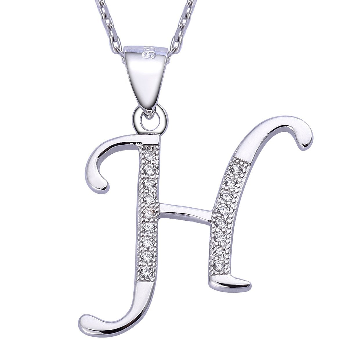 VIKI LYNN Initial Pendant H 925 Sterling Silver Letter Necklace with Cubic Zirconia Personalised Gifts for Women Ladies — image 1