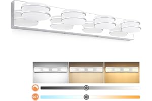 3 Color Temperature Dimmable Vanity Lights for Bathroom LED Chrome 4 Light Bathroom Vanity Light Fixtures Acrylic Stainless S