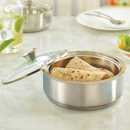 Borosil Stainless Steel Insulated Roti Server, 1.1 litres, Silver