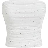 Floerns Women's Rhinestone Sleeveless Bandeau Party Corset Strapless Tube Top