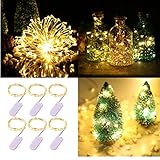 Pack of 6 LED Moon Starry String Lights with 20 Micro LEDs on 3.3feet/1m Silver Coated Copper Wire, 2 x CR2032 Battery Power(Included), for DIY Wedding Centerpiece or Table Decorations (Warm White)