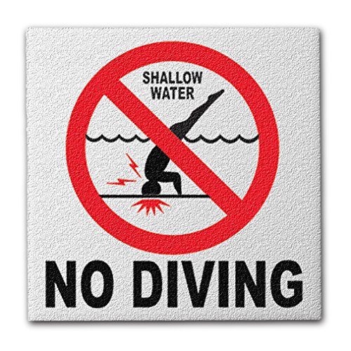 Aquatic Custom Tile - Ceramic No Diving Pool Sign, 5.8x5.8 Inches No Diving Signs, Abrasive Non-slip Finish No Diving Pool Markers, Swimming Pool Safety Signage for Concrete Deck, Made in USA