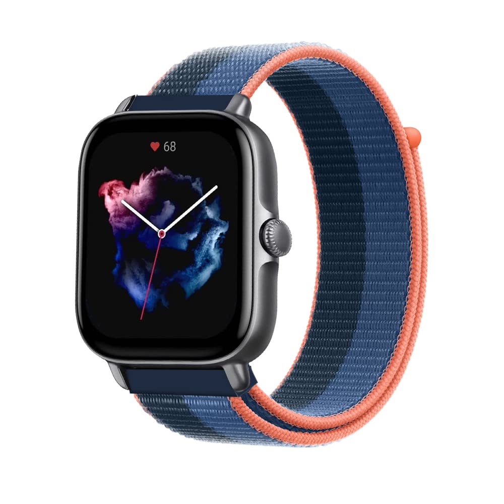 Niboow 20mm Strap for Amazfit T-Rex 3 Pro 44mm/Active 2/Active/GTS 4/GTS 4 Mini/GTS 3/GTS 2 Mini, Nylon Soft Watch Bands for Amazfit GTR Mini/Bip 3/Bip 3 Pro/Bip Lite/Bip U Pro - Dark Blue/Light Blue