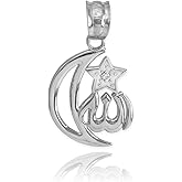 925 Sterling Silver CZ-Accented Islamic Star and Crescent Moon Allah Charm Pendant