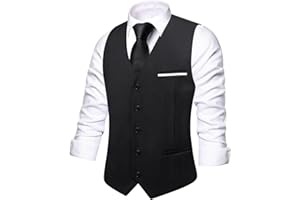 Hi-Tie Solid Suit Vest for Men Slim Fit V Neck Dress Waistcoat for Wedding 3 Real Pockets Formal Men Vest Jacquard