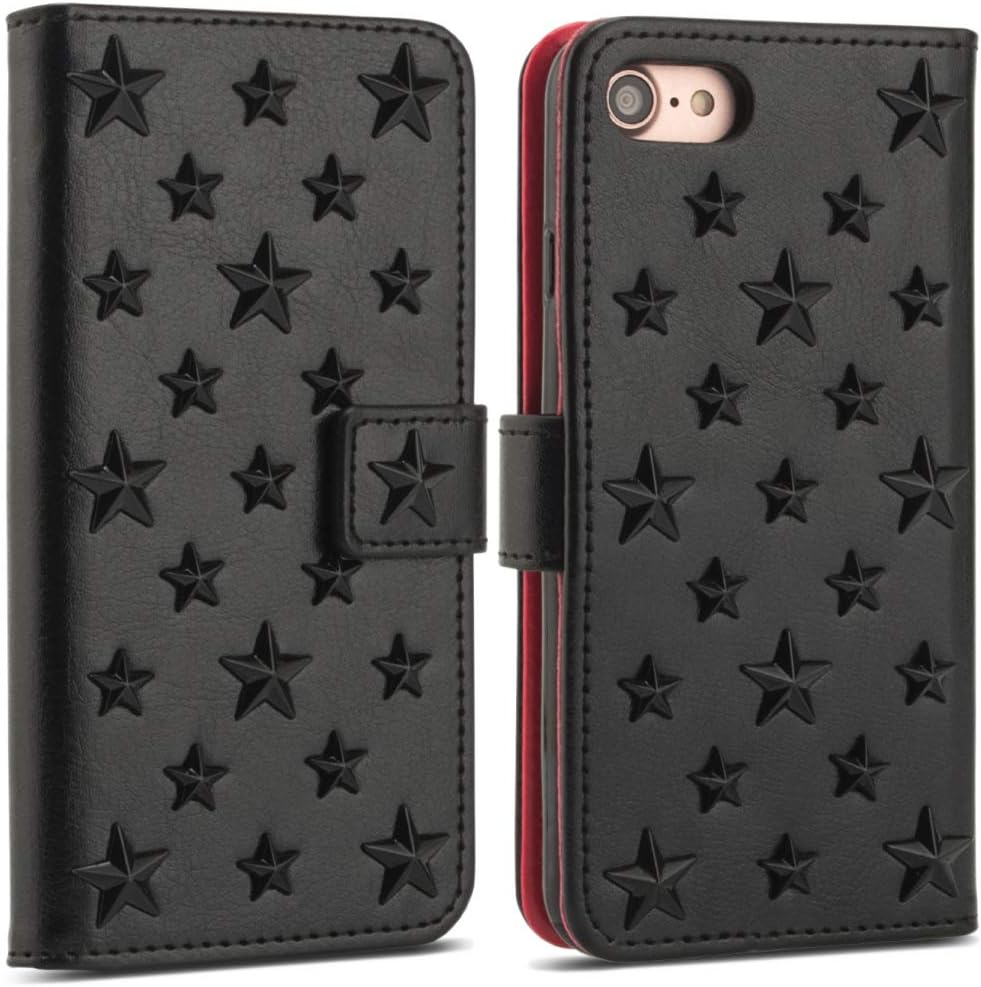 Amazon Iphone 7 8 ケース 手帳型 かっこいい スタッズ あいふぉん8ケース人気 Icカード収納 あいほん8 携帯ケース あいふぉん7 スマホケース レザー 黒 ブラック Amo2401 ケース カバー 通販