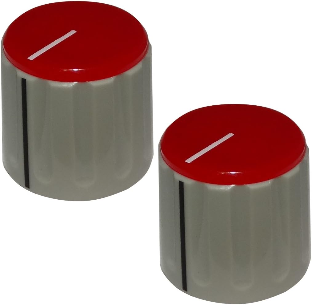 Aerzetix: 2x Solid Shaft Potentiometer Knob for 6 mm ø21,3x18,8 mm. Colour: Grey/Red