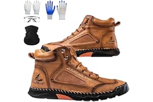 FULANRT Sawbehind Mens Wide Leather Shoes for Hiking Working, Saw behind Men's Comfortable Handmade Boots–Waterproof, Arch Support, Spacious Toe Box, Non-Slip,Lightweight Breathable Outdoor Walking
