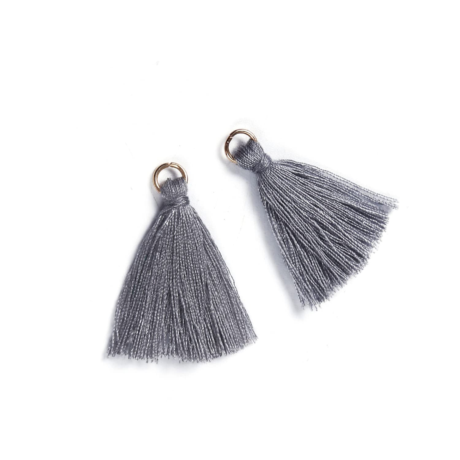 Duories Pack of 50 Mini Tassel Pendants, 3 cm Cotton Fringe Tassel Tassel Bracelet Key Chain Craft Tassel for Earrings Jewellery Making Bags Bookmark DIY Craft Accessories, Grey