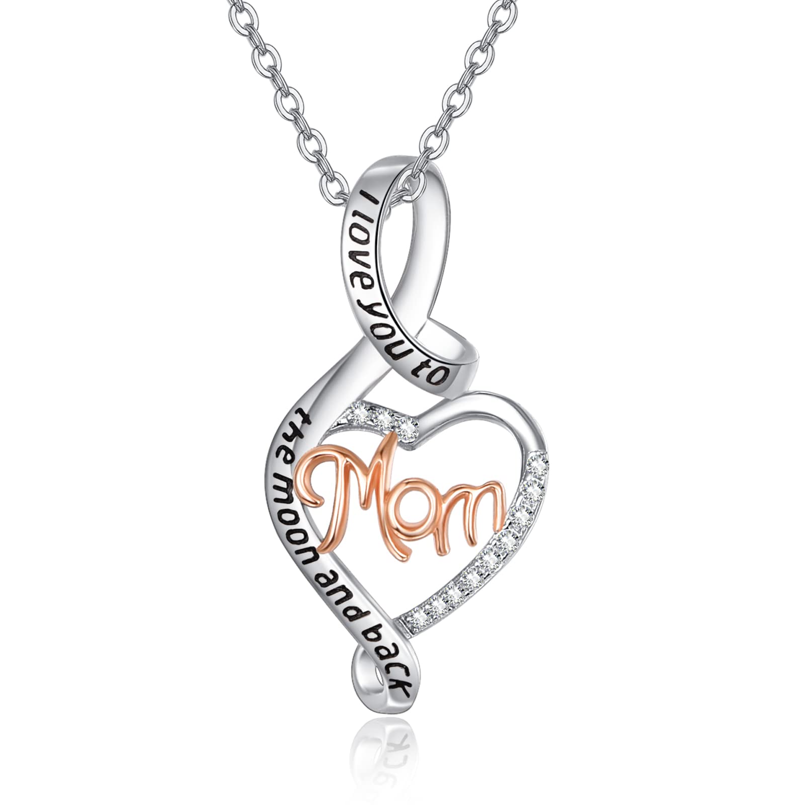 KINGWHYTE Mom Necklace Sterling Silver Infinity Necklace Love Heart Pendant Necklace Jewellery Gift for Mom Women Birthday Anniversary Mother's Day