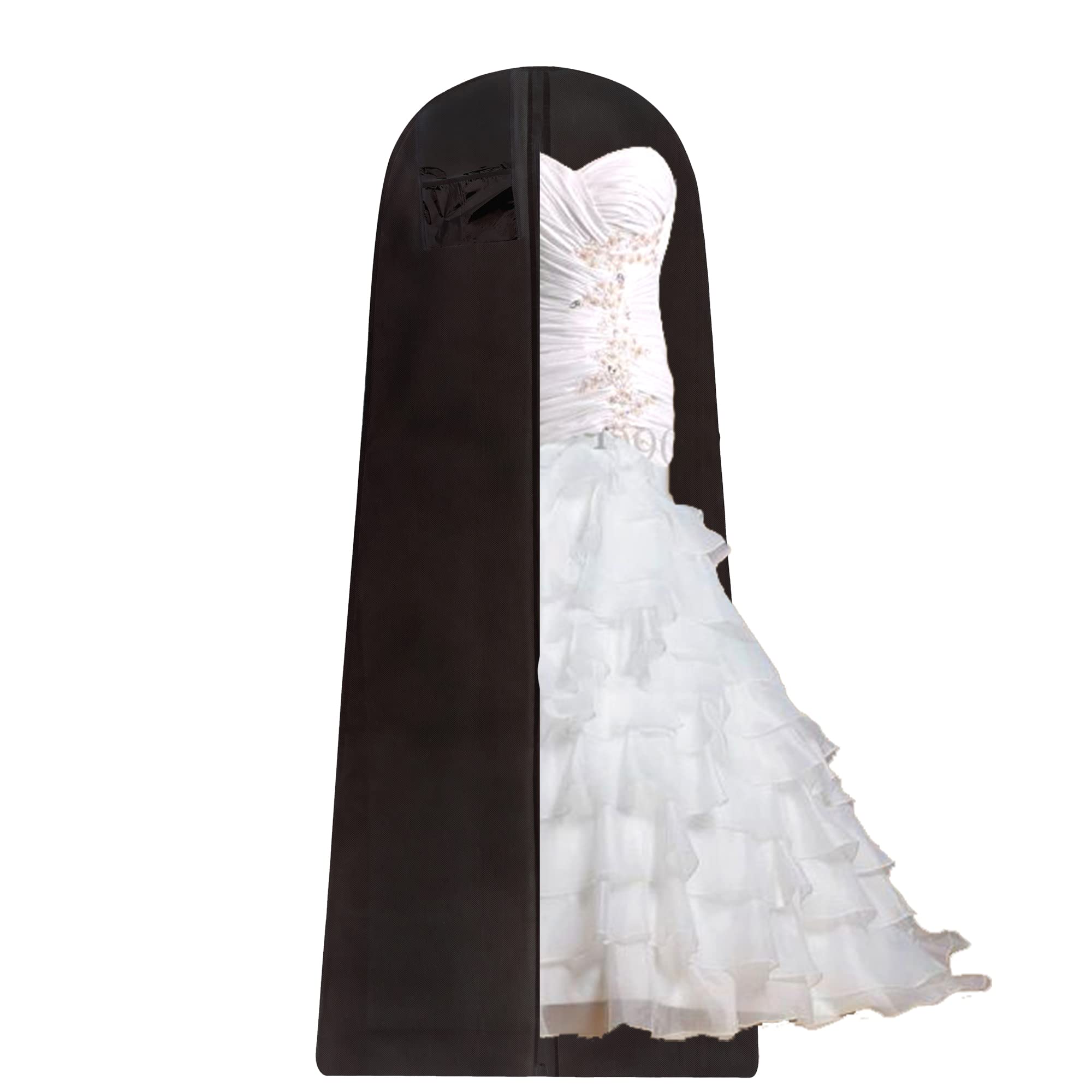Wedcova UK Wedding Dress Bag | Hanging Garment Bags | Full Length Travel Protector for Bridal Dress | Long Clothes Storage Cover with Zipper for Women | 72 Inch | Black