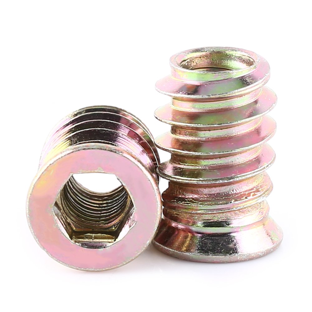 Zinc Plated Carbon Steel Furniture Hex Drive Nut Wood Insert Nuts M6/M8/M10, Full Thread(M6×17mm)