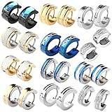 JOVIVI 8pc Mens Stainless Steel Fashionable Multi-style Set Luxury Hinge Snap Huggie Hoop Earrings